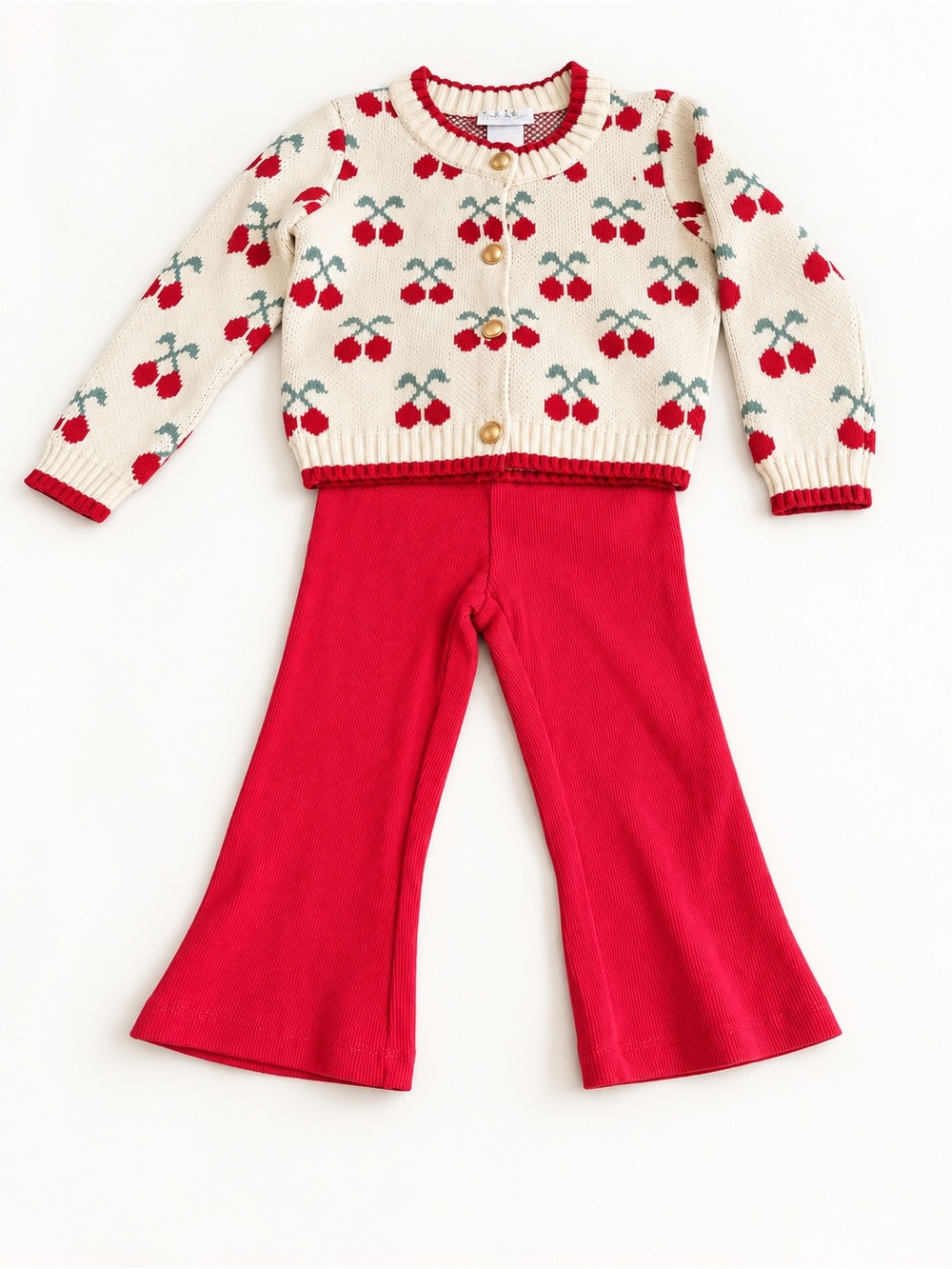 Nicole Miller New York Cherry Cardigan & Flare Pants Set 12M NWOT
